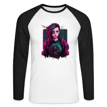 Trendy Drawing Of A Futuristic Girl - Unisex Long Sleeve Baseball T-Shirt - white/black - Front - Nik (191cm)