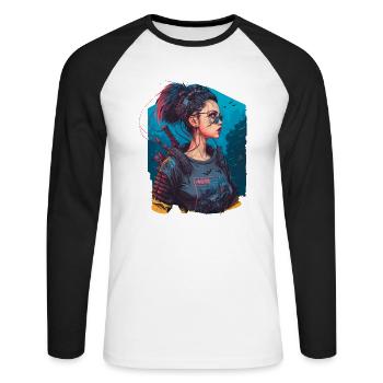 Design époustouflant d’une belle fille futuriste - T-shirt baseball manches longues Homme - blanc/noir - Devant - Nik (191cm)