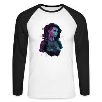 Design époustouflant d’une belle fille futuriste - T-shirt baseball manches longues Homme - blanc/noir - Devant - Nik (191cm)