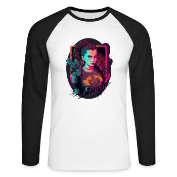 Redoutables femmes futuristes le simple anniversaire - T-shirt baseball manches longues Homme - blanc/noir - Devant - Nik (191cm)