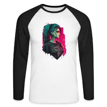 Breathtaking Digital Painting of a Punk Women - Unisex Long Sleeve Baseball T-Shirt - white/black - Front - Nik (191cm)