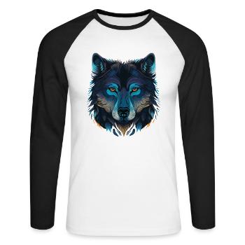 Une œuvre d’art de loup pour tous les passionnés d’animaux - T-shirt baseball manches longues Homme - blanc/noir - Devant - Nik (191cm)