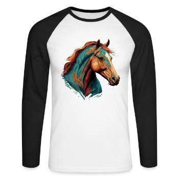 Tête de jument - T-shirt baseball manches longues Homme - blanc/noir - Devant - Nik (191cm)