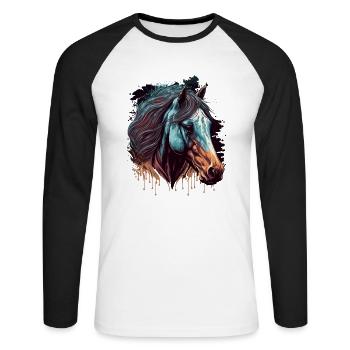 Œuvre d’art de cheval - T-shirt baseball manches longues Homme - blanc/noir - Devant - Nik (191cm)