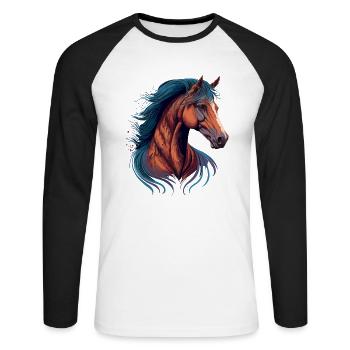 Dessin de chevaux - T-shirt baseball manches longues Homme - blanc/noir - Devant - Nik (191cm)