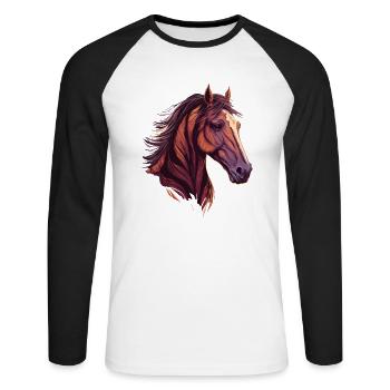 Belle tête de cheval - T-shirt baseball manches longues Homme - blanc/noir - Devant - Nik (191cm)