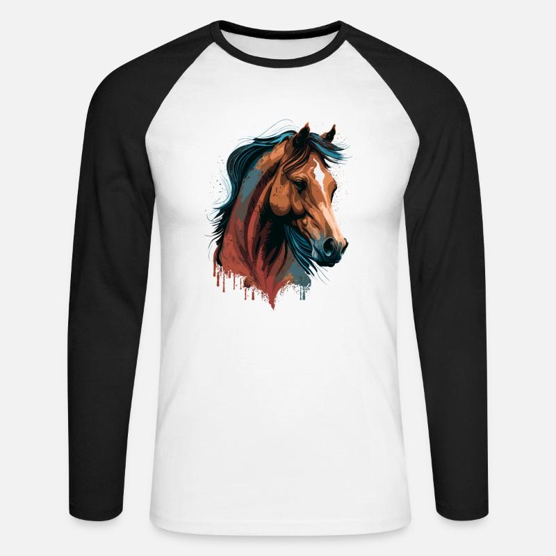 Kopf einer Stute - Unisex Baseballshirt langarm - Weiß/Schwarz
