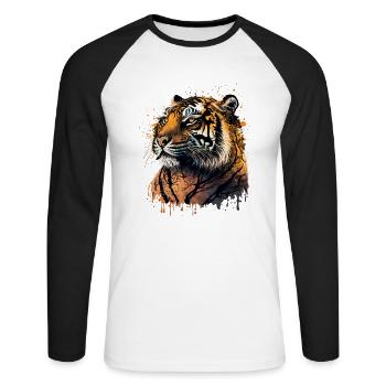 Tiger artwork - Unisex Long Sleeve Baseball T-Shirt - white/black - Front - Nik (191cm)