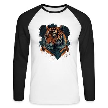 Flat Tiger Design - Unisex Long Sleeve Baseball T-Shirt - white/black - Front - Nik (191cm)