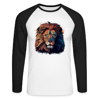 Lion Lineart - Unisex Baseballshirt langarm - Weiß/Schwarz - Vorne - Nik (191cm)