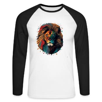 Colorful Lion Painting - Unisex Long Sleeve Baseball T-Shirt - white/black - Front - Nik (191cm)