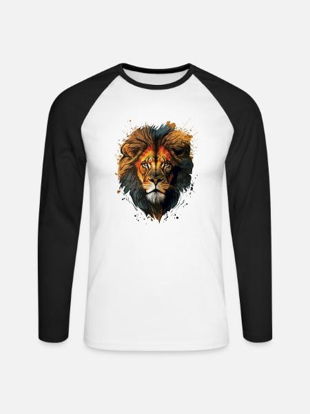 Löwen Geschenkidee - Unisex Baseballshirt langarm - Weiß/Schwarz