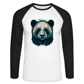 Tête de panda bleu - T-shirt baseball manches longues Homme - blanc/noir - Devant - Nik (191cm)