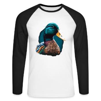 Entenkopf Illustration - Unisex Baseballshirt langarm - Weiß/Schwarz - Vorne - Nik (191cm)