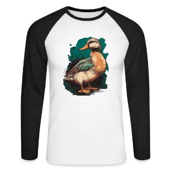 Canard pour chasseur de canard - T-shirt baseball manches longues Homme - blanc/noir - Devant - Nik (191cm)