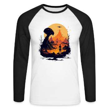 Dessin animé de la Journée mondiale des ovnis - T-shirt baseball manches longues Homme - blanc/noir - Devant - Nik (191cm)