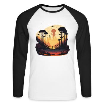 Weltraum - Unisex Baseballshirt langarm - Weiß/Schwarz - Vorne - Nik (191cm)