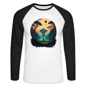 Grüner Alien-Raum - Unisex Baseballshirt langarm - Weiß/Schwarz - Vorne - Nik (191cm)