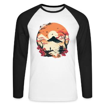 Japanisch - Unisex Baseballshirt langarm - Weiß/Schwarz - Vorne - Nik (191cm)