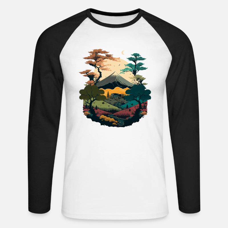 Illustration im Querformat - Unisex Baseballshirt langarm - Weiß/Schwarz