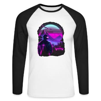 Kunstwerke der 80er - Unisex Baseballshirt langarm - Weiß/Schwarz - Vorne - Nik (191cm)