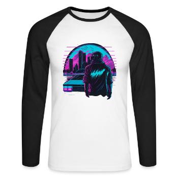 Retro-Futepunk - Unisex Baseballshirt langarm - Weiß/Schwarz - Vorne - Nik (191cm)