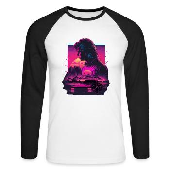 Neon-Retro-Kunst - Unisex Baseballshirt langarm - Weiß/Schwarz - Vorne - Nik (191cm)