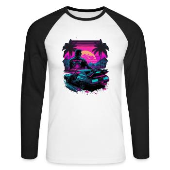 Néon des années 80 - T-shirt baseball manches longues Homme - blanc/noir - Devant - Nik (191cm)