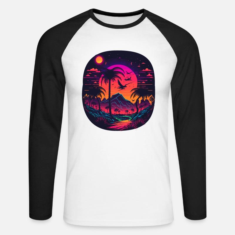 Synthwave - Unisex Baseballshirt langarm - Weiß/Schwarz
