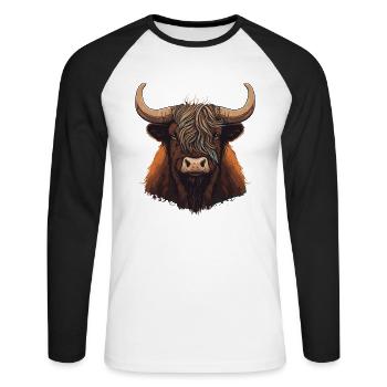 Illustration de Yak Head - T-shirt baseball manches longues Homme - blanc/noir - Devant - Nik (191cm)