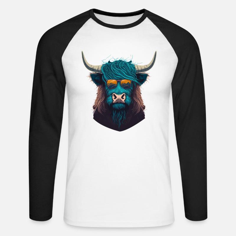 Yak mit Sunclasses - Unisex Baseballshirt langarm - Weiß/Schwarz