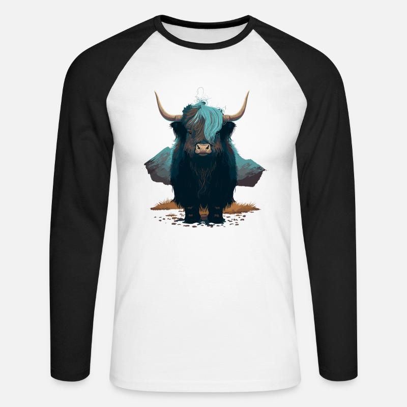 Junger Yak - Unisex Baseballshirt langarm - Weiß/Schwarz