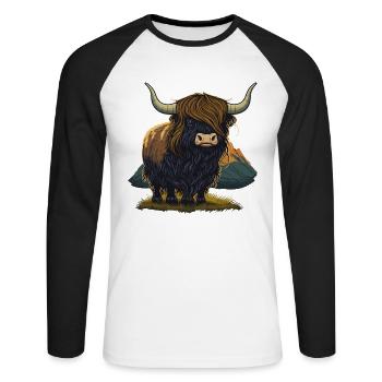 Illustration amusante de yak - T-shirt baseball manches longues Homme - blanc/noir - Devant - Nik (191cm)