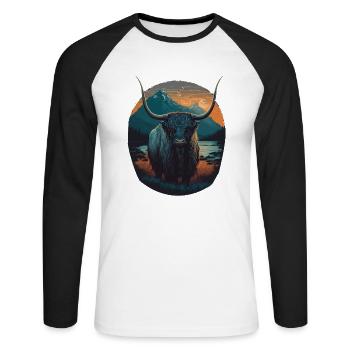 Yak with huge Horns - Unisex Long Sleeve Baseball T-Shirt - white/black - Front - Nik (191cm)