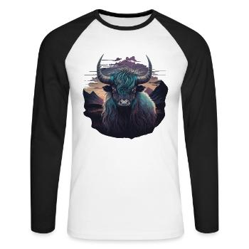 Tibet Yak - T-shirt baseball manches longues Homme - blanc/noir - Devant - Nik (191cm)