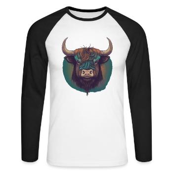 Yak tibétain - T-shirt baseball manches longues Homme - blanc/noir - Devant - Nik (191cm)