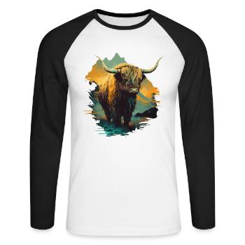 Yak Art - T-shirt baseball manches longues Homme - blanc/noir - Devant - Nik (191cm)