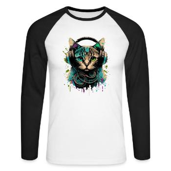 Cat with Headset - Unisex Long Sleeve Baseball T-Shirt - white/black - Front - Nik (191cm)