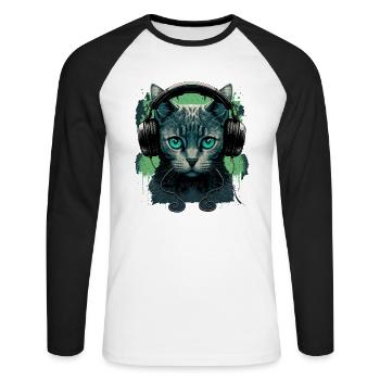 Les chats et la musique - T-shirt baseball manches longues Homme - blanc/noir - Devant - Nik (191cm)