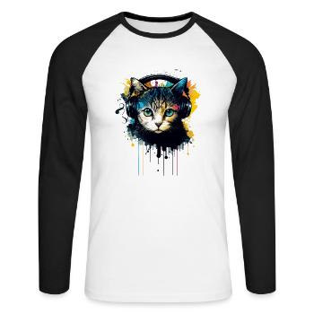Chat et musique - T-shirt baseball manches longues Homme - blanc/noir - Devant - Nik (191cm)