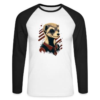 Frettchen mit Krawatte - Unisex Baseballshirt langarm - Weiß/Schwarz - Vorne - Nik (191cm)