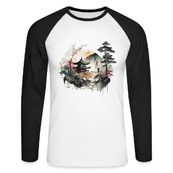 Sakura - Unisex Long Sleeve Baseball T-Shirt - white/black - Front - Nik (191cm)