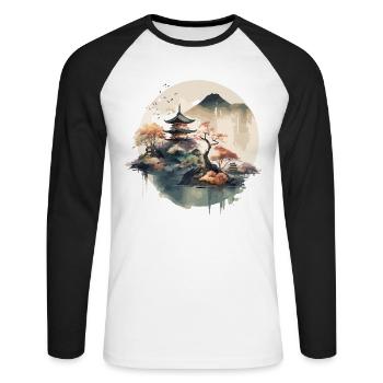 Traditionelle japanische Holzschnittkunst - Unisex Baseballshirt langarm - Weiß/Schwarz - Vorne - Nik (191cm)