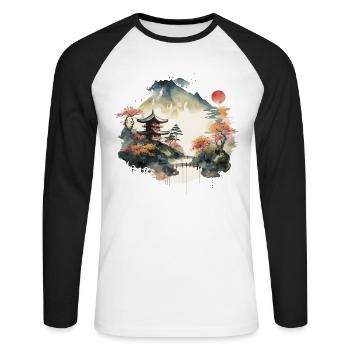 Sonnenuntergang - Unisex Baseballshirt langarm - Weiß/Schwarz - Vorne - Nik (191cm)