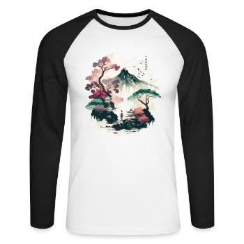 Rote Sonne - Unisex Baseballshirt langarm - Weiß/Schwarz - Vorne - Nik (191cm)