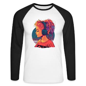 Belle fille d’anime - T-shirt baseball manches longues Homme - blanc/noir - Devant - Nik (191cm)