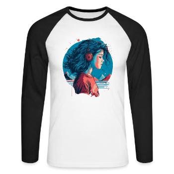 Vintage Lo-Fi Girl - T-shirt baseball manches longues Homme - blanc/noir - Devant - Nik (191cm)