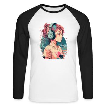 Lofi Chill Music - Unisex Long Sleeve Baseball T-Shirt - white/black - Front - Nik (191cm)