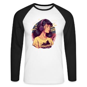 Tokyo Girl écoute Chill Beats - T-shirt baseball manches longues Homme - blanc/noir - Devant - Nik (191cm)