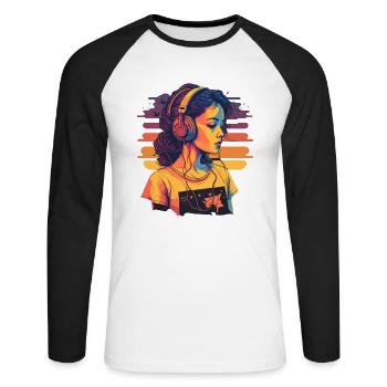 Les filles aiment la musique - T-shirt baseball manches longues Homme - blanc/noir - Devant - Nik (191cm)